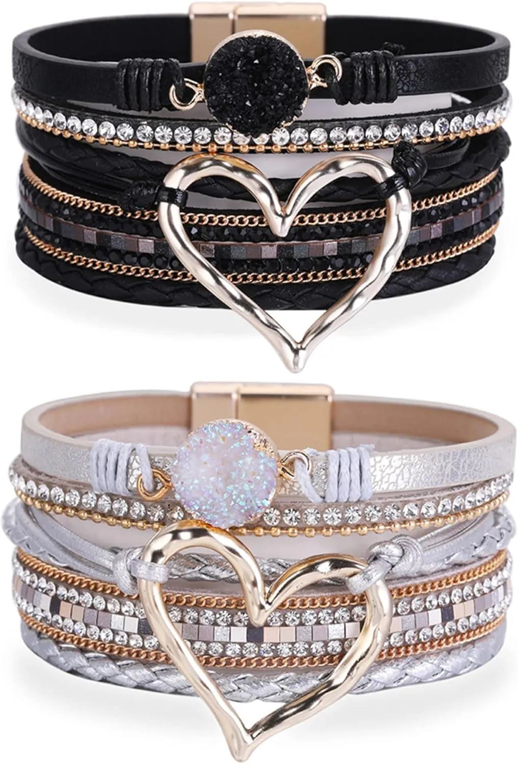 Leather Wrap Bracelets for Women Stackable Bracelets Boho Bracelets for Women Heart Charm Bracelet Western Jewelry Women Gifts for Christmas