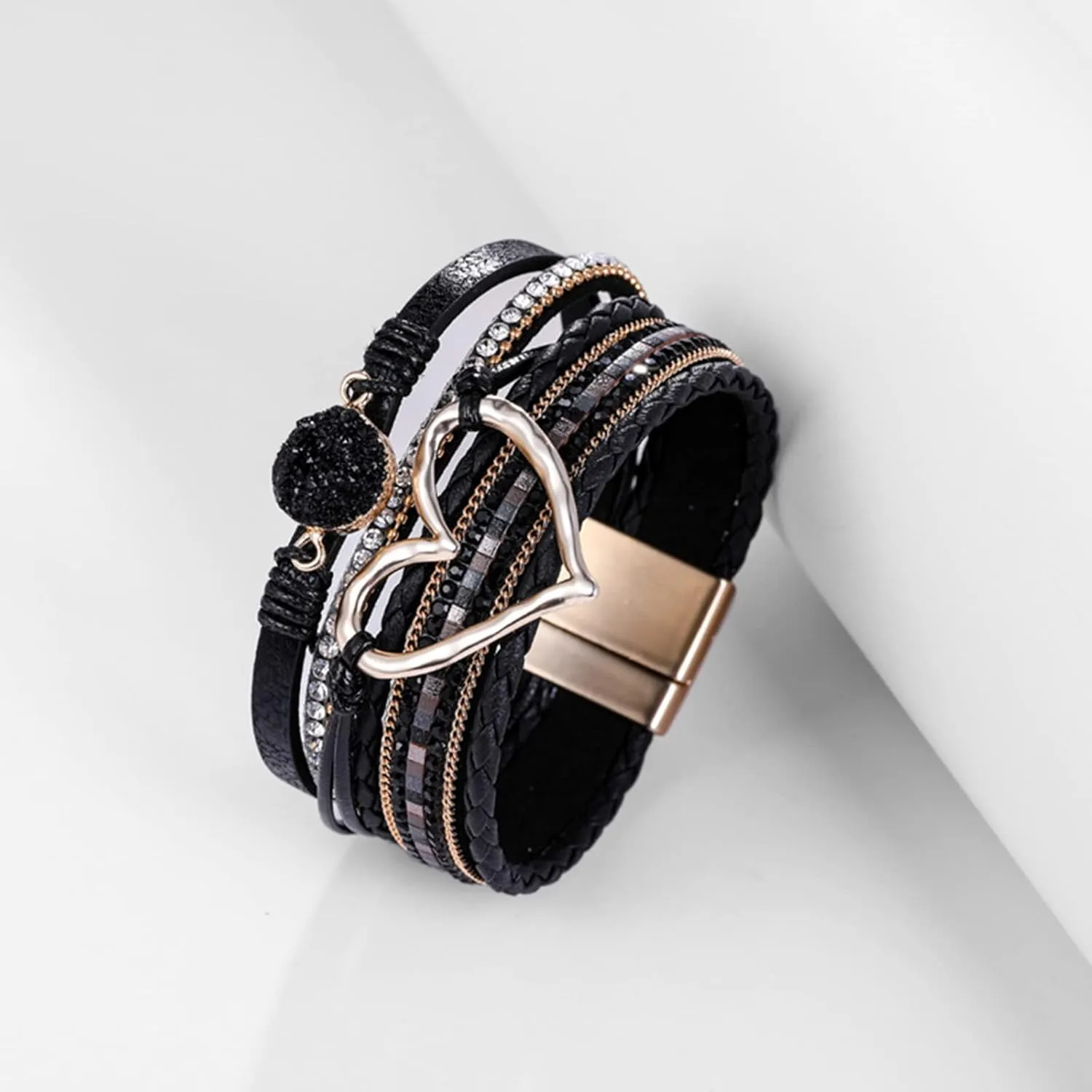 Leather Wrap Bracelets for Women Stackable Bracelets Boho Bracelets for Women Heart Charm Bracelet Western Jewelry Women Gifts for Christmas