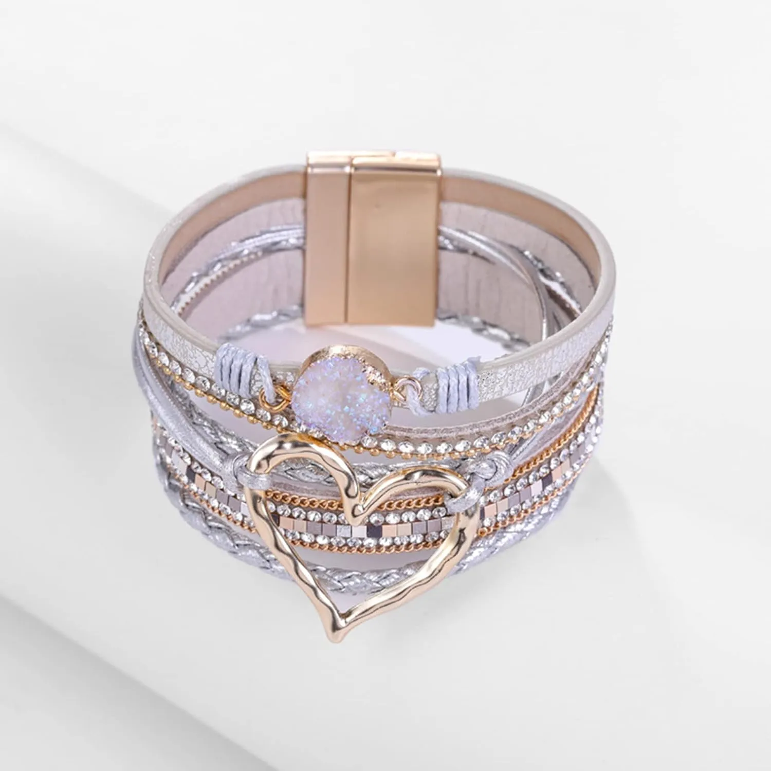 Leather Wrap Bracelets for Women Stackable Bracelets Boho Bracelets for Women Heart Charm Bracelet Western Jewelry Women Gifts for Christmas