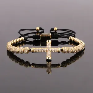 Luxury CZ Diamond Cross Charm Macrame Bracelets