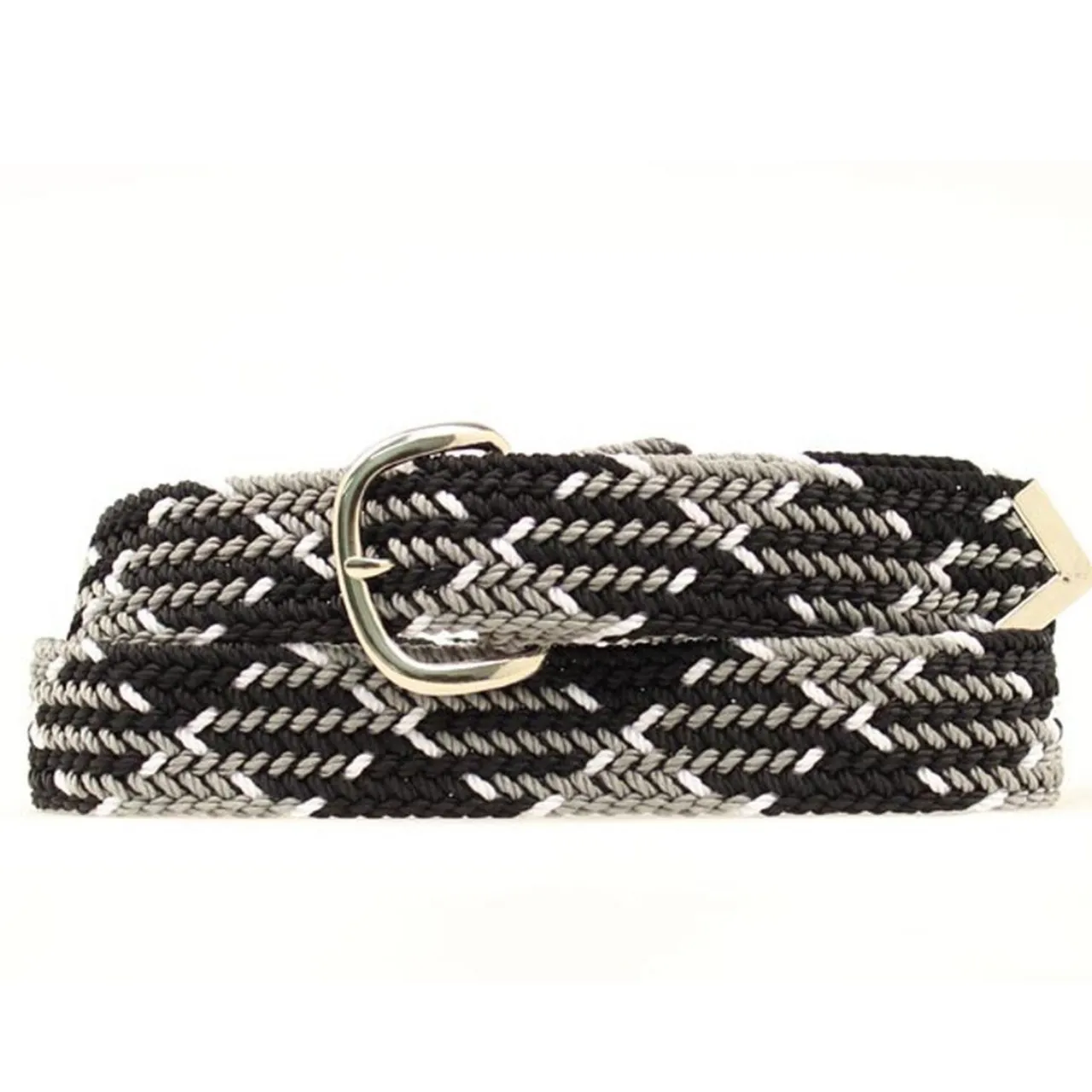 Machine Woven Braided Belt - Black, White, & Grey 2000650