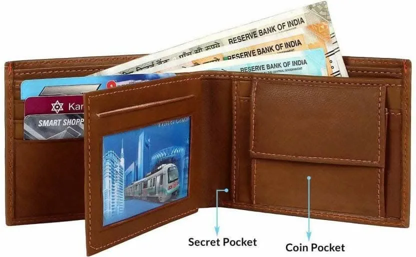 Men Trendy Tan Genuine Leather Wallet (7 Card Slots)