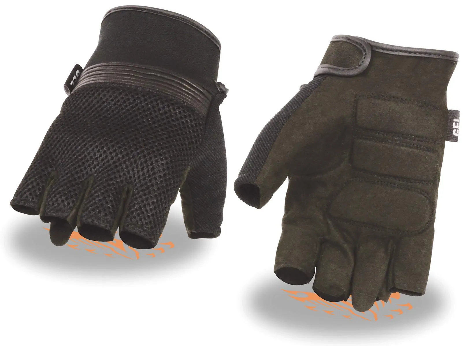 Milwaukee Leather MG7590 Men's Black Amara Cloth Gel Palm Fingerless Motorcycle Hand Gloves W/ Breathable Mesh Material