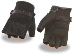 Milwaukee Leather MG7590 Men's Black Amara Cloth Gel Palm Fingerless Motorcycle Hand Gloves W/ Breathable Mesh Material