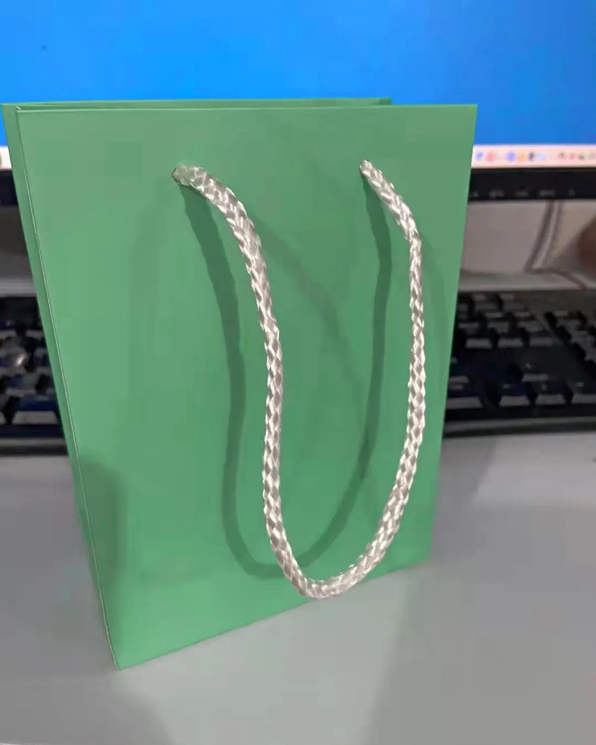 PEAKS COMFORTS paper shopping bag,light green Kraft Paper Gift Bags with Handles Shopping Bag