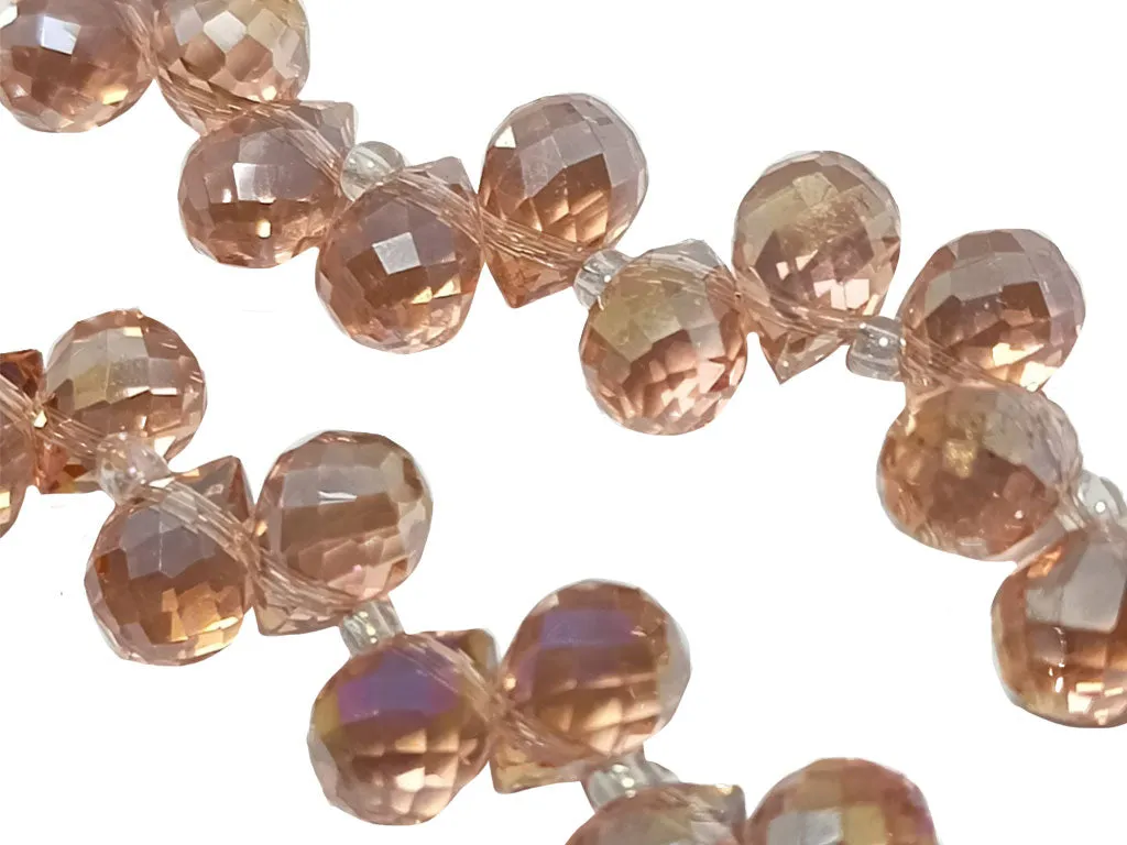 Pink Drop Shaped Top Hole Crystal Beads