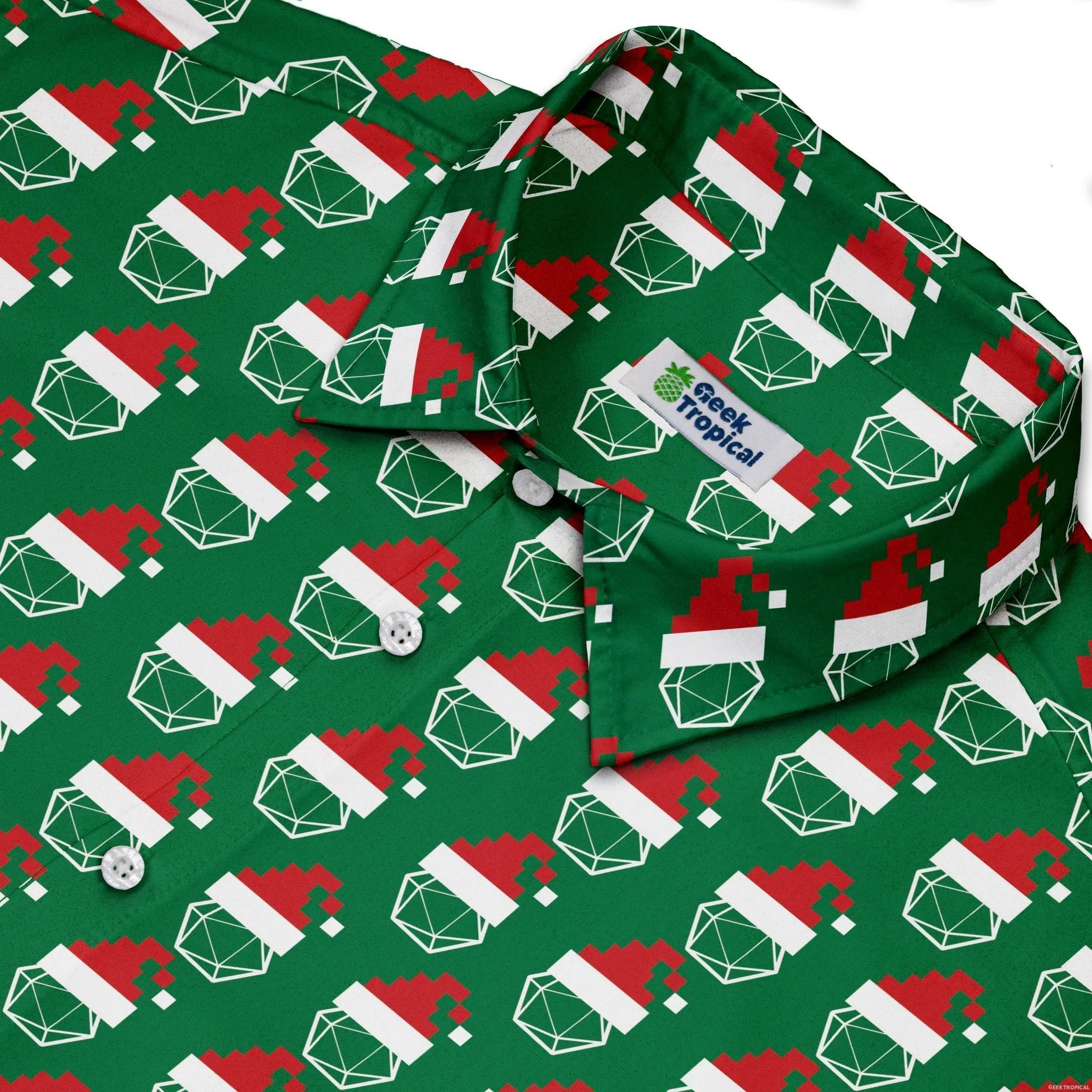 Pixel Santa Hats Dice Button Up Shirt