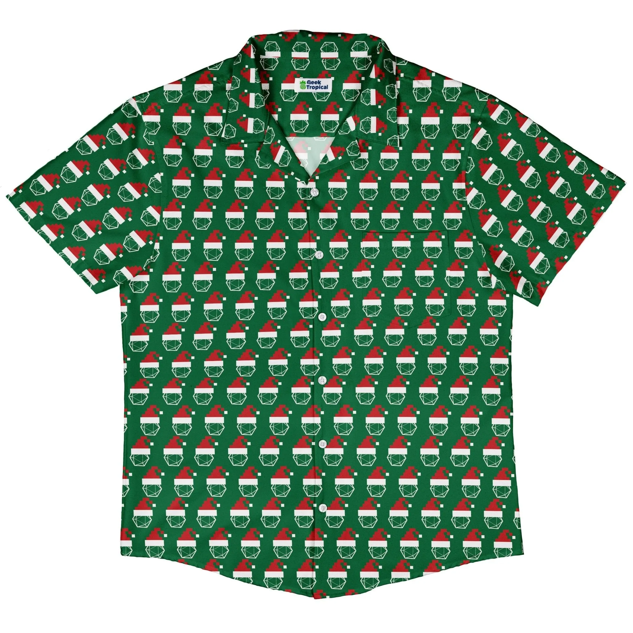 Pixel Santa Hats Dice Button Up Shirt