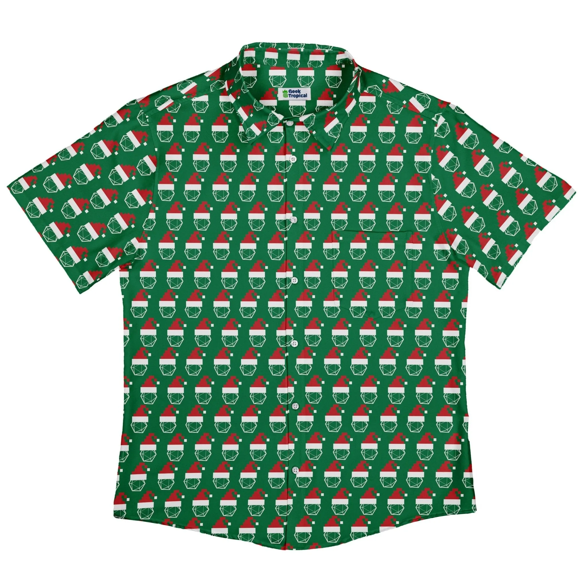 Pixel Santa Hats Dice Button Up Shirt