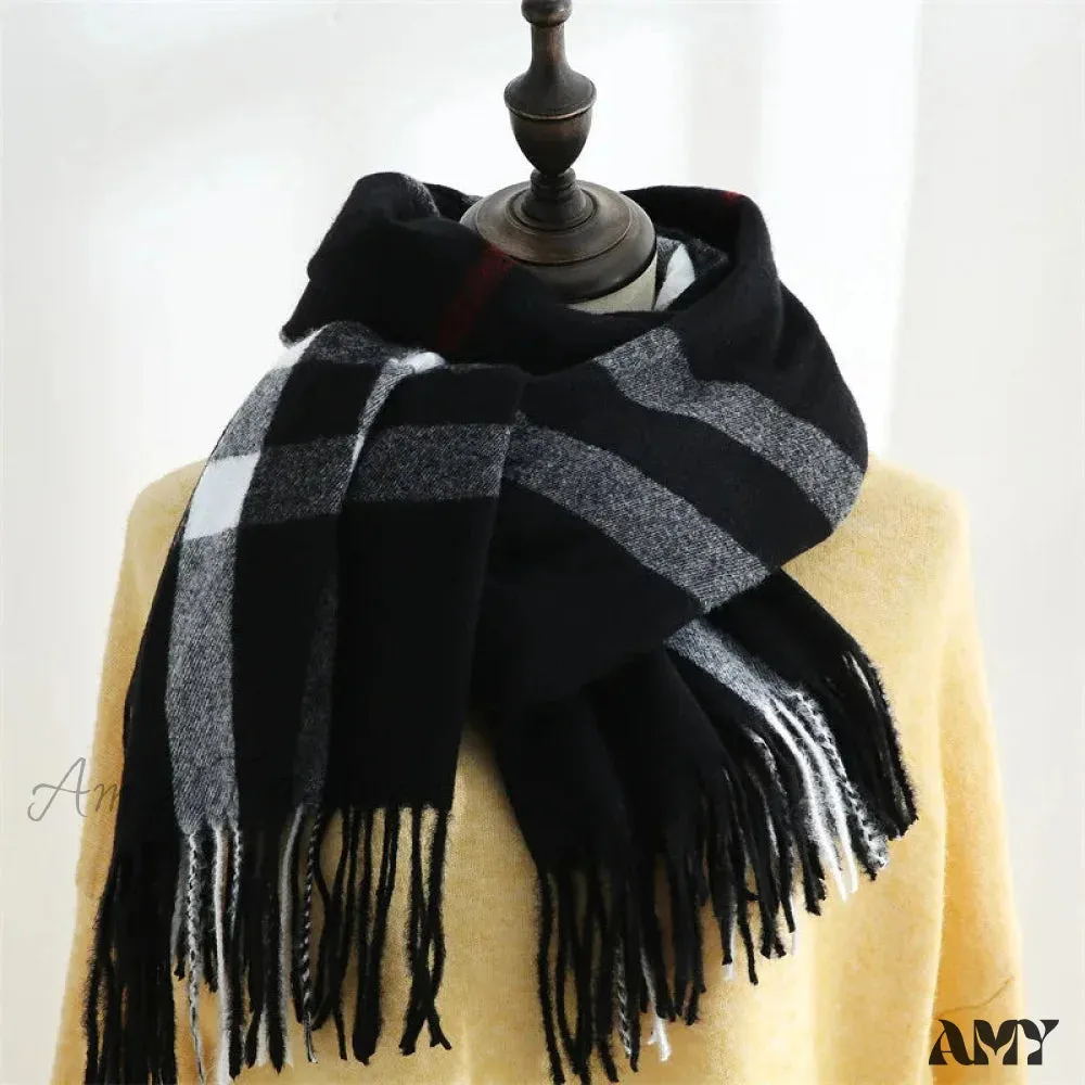 Plaid Mid-length Imitation Cashmere Warm Autumn Winter Scarf