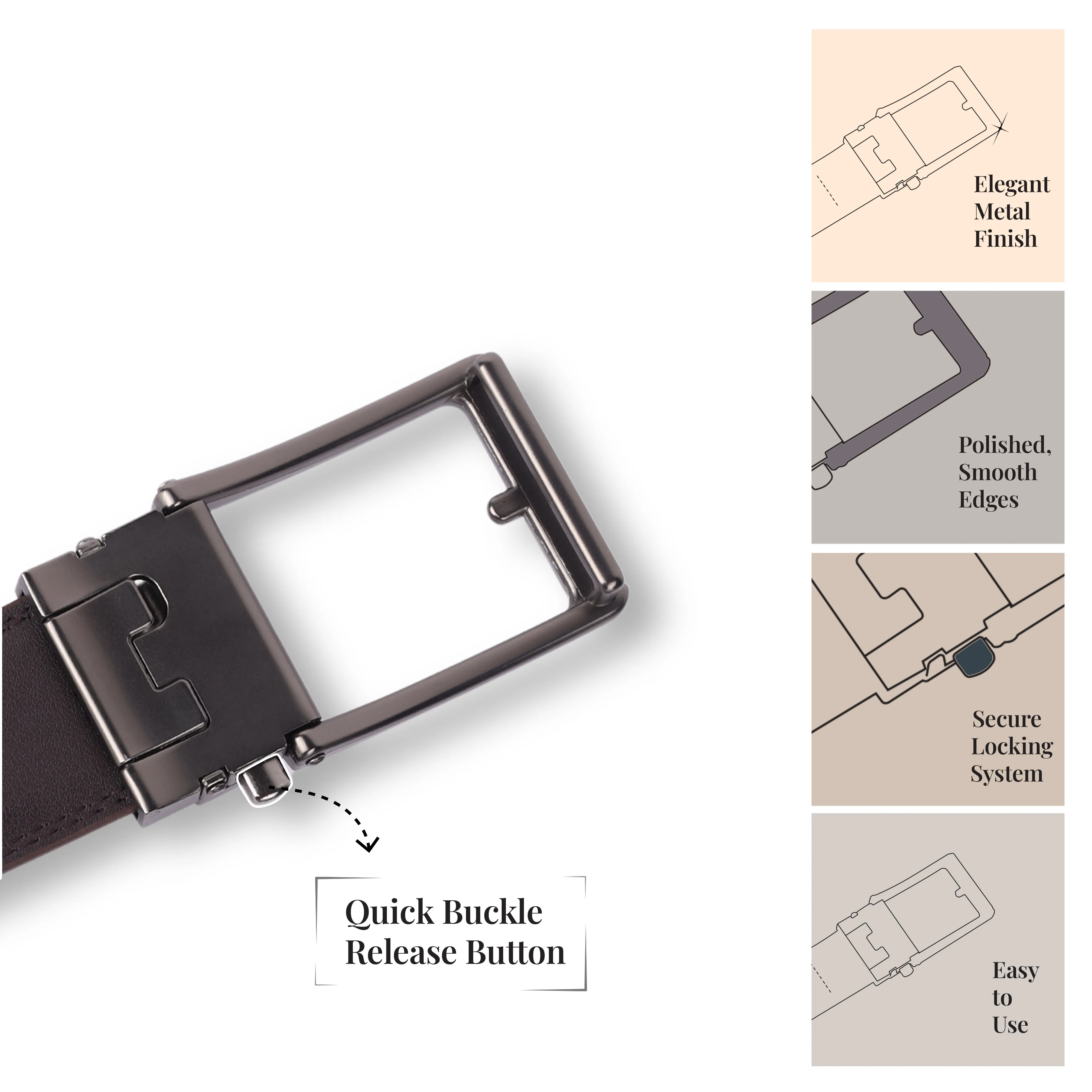 Premium Genuine Leather Belt for Men with Auto Lock, Slide Lock Design - Perfect for Everyday Wear