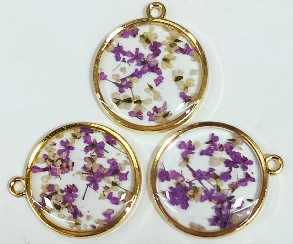 Purple & Golden Spherical Floral Design Resin Pendants with One Hole