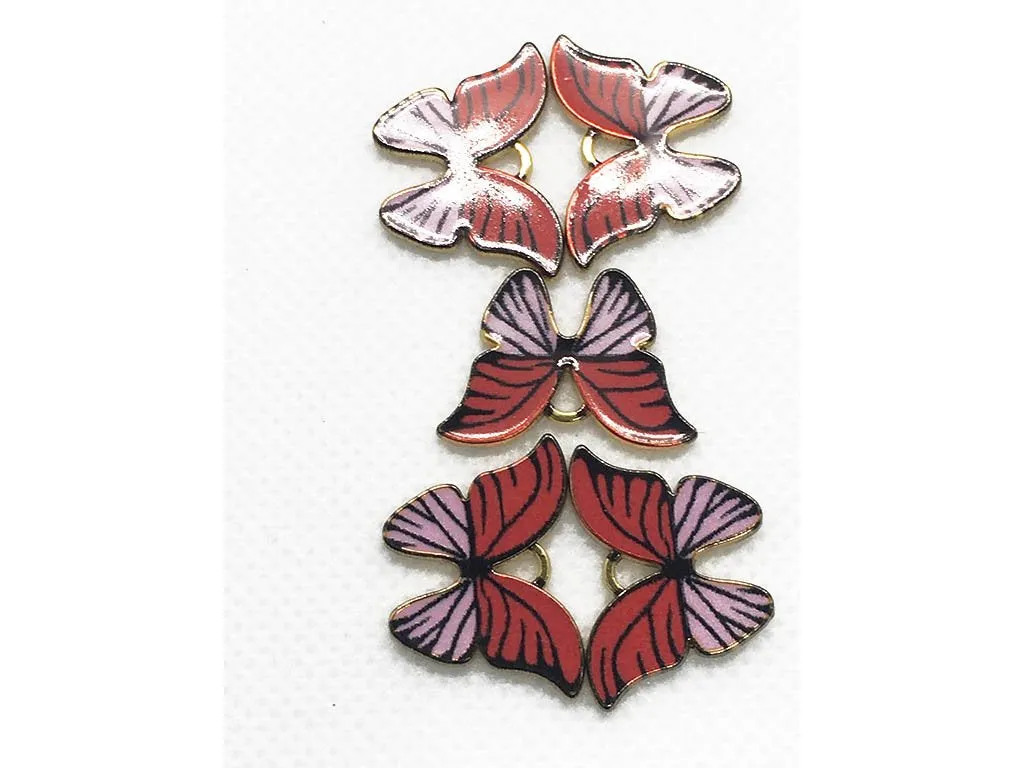 Red Purple Butterfly Metal Charms