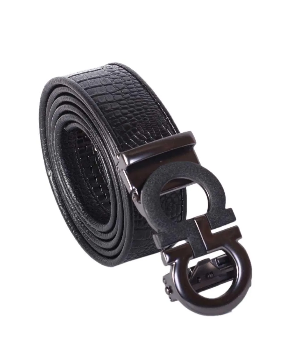 Salvatore Ferragamo Double Gancio Black Leather Buckle Belt