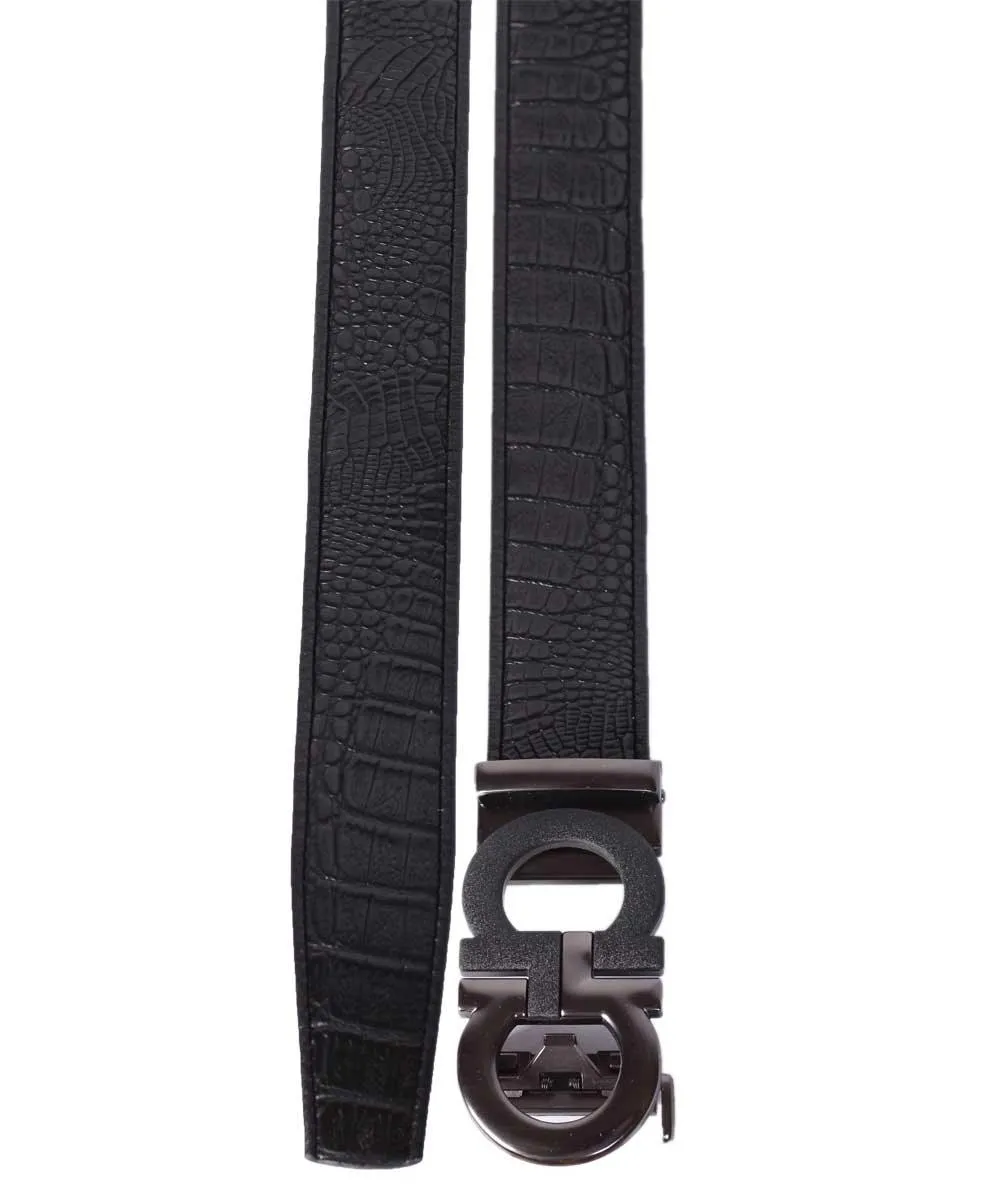 Salvatore Ferragamo Double Gancio Black Leather Buckle Belt