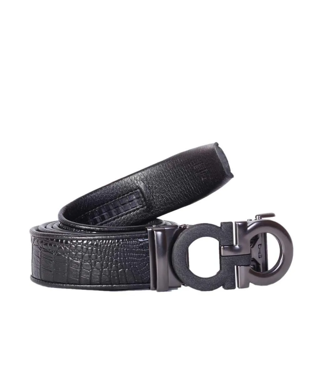 Salvatore Ferragamo Double Gancio Black Leather Buckle Belt