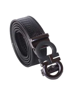 Salvatore Ferragamo Double Gancio Black Leather Buckle Belt