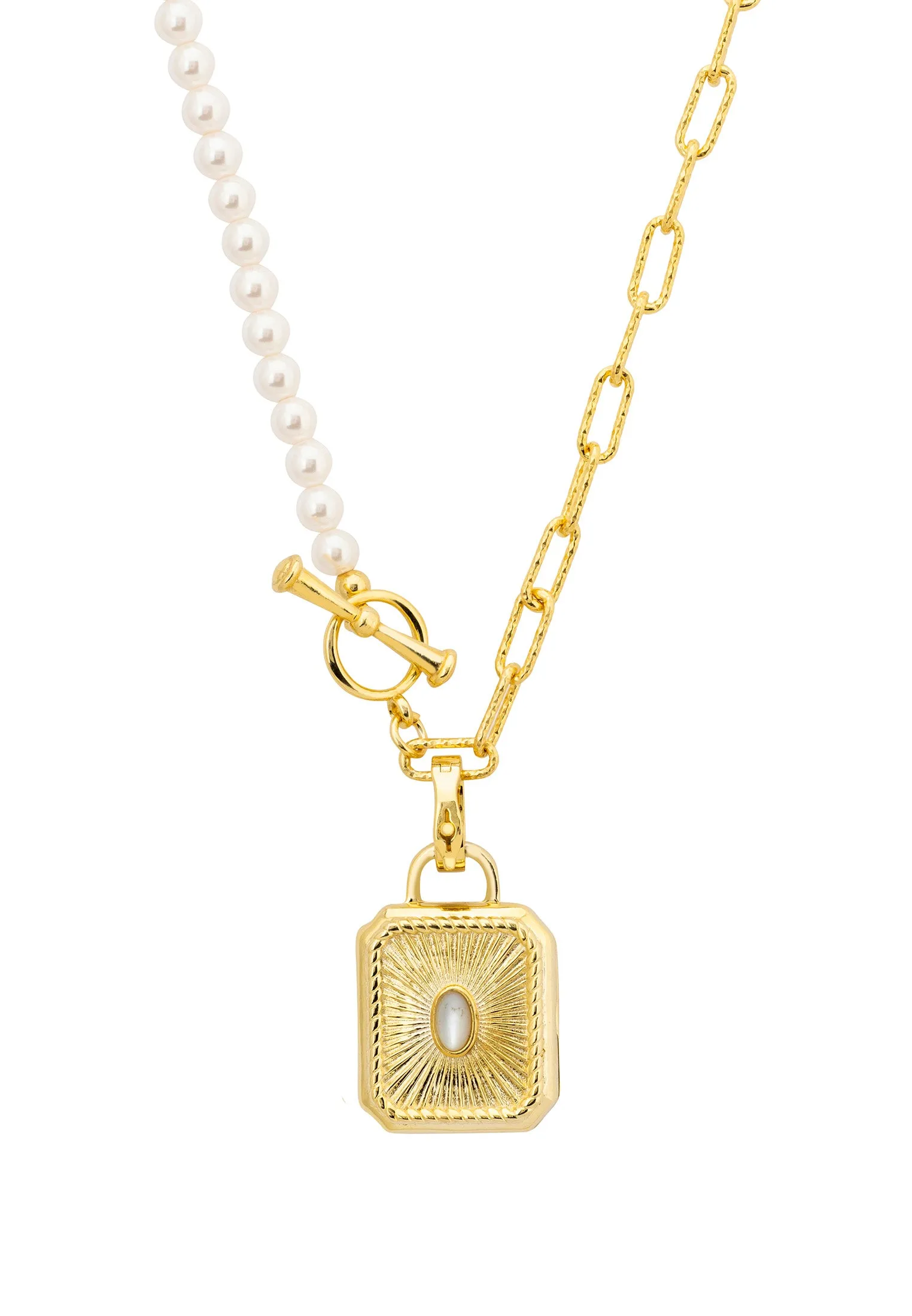 Secret Love Pearl Strand Locket Necklace Gold