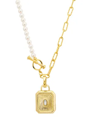 Secret Love Pearl Strand Locket Necklace Gold