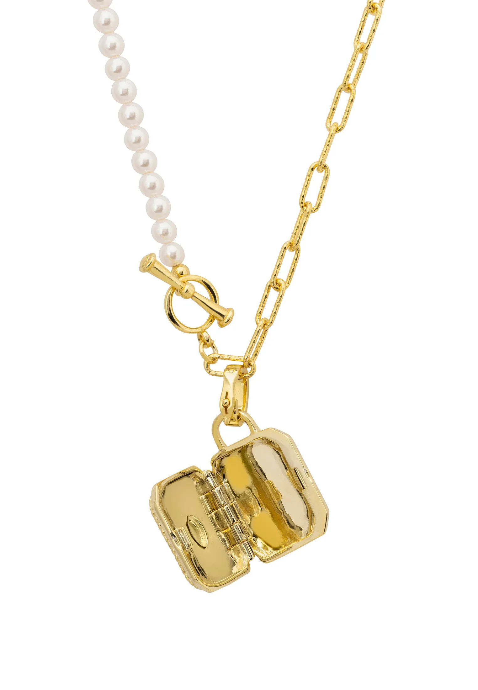 Secret Love Pearl Strand Locket Necklace Gold