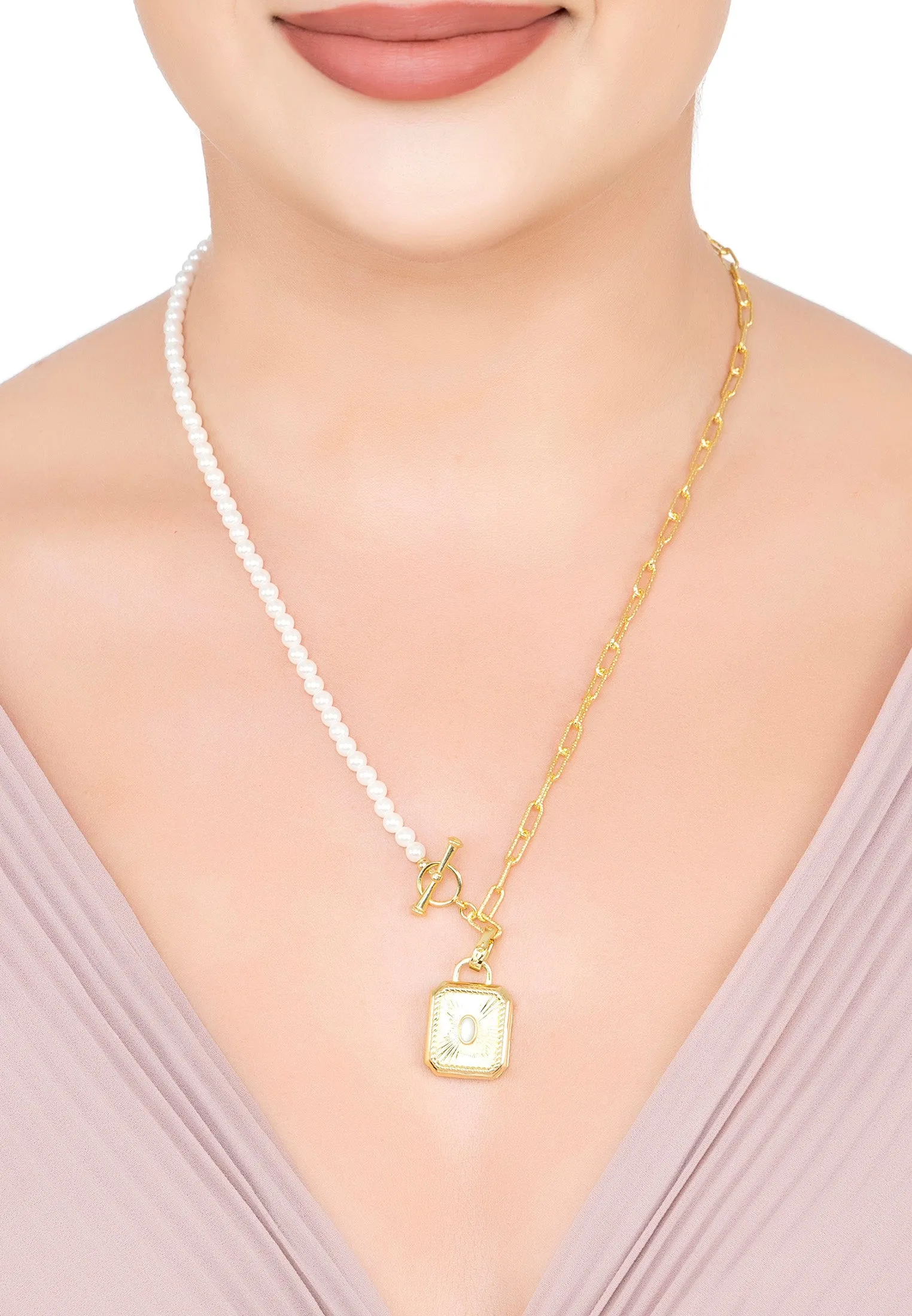 Secret Love Pearl Strand Locket Necklace Gold
