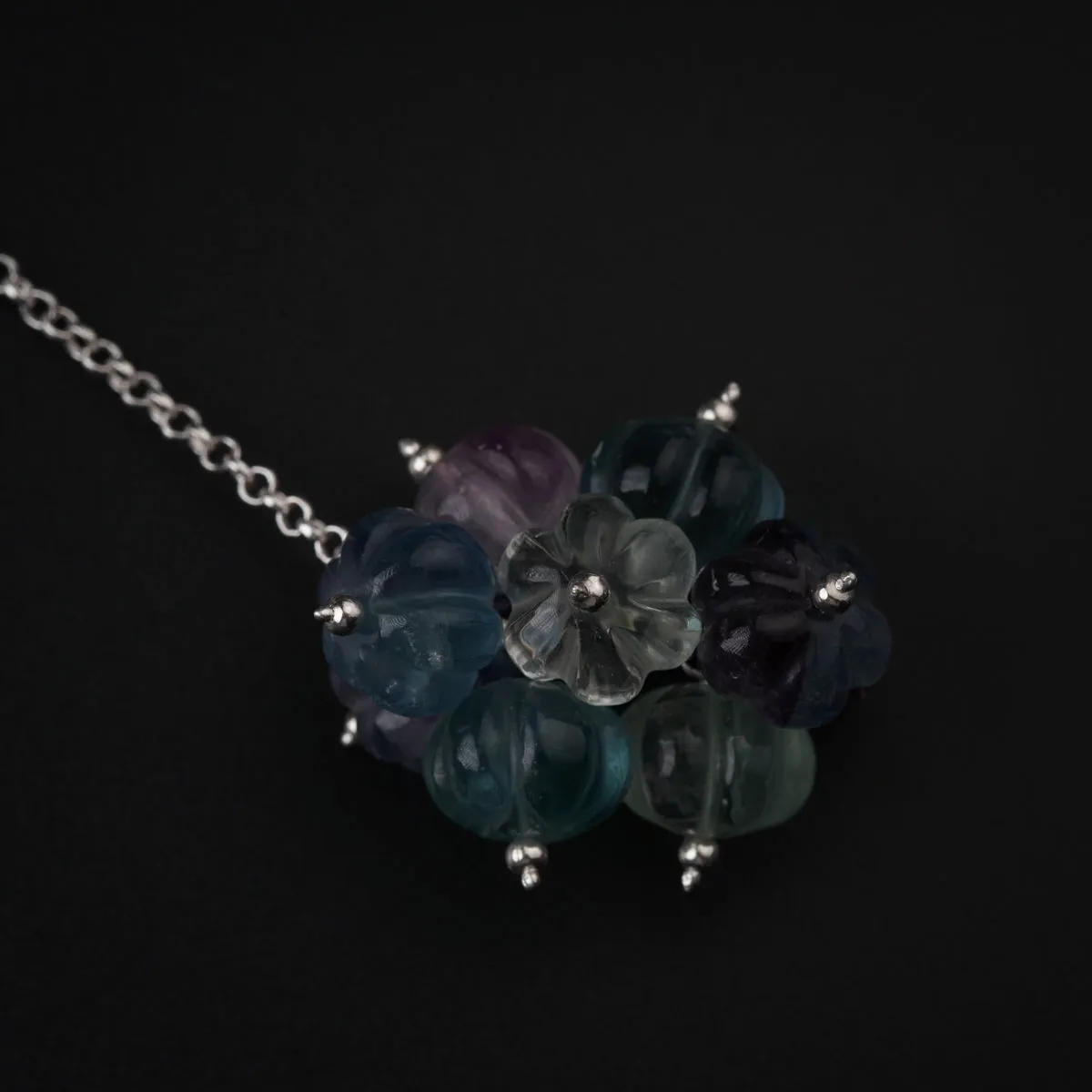 Silver Tie & Wear Necklace with Pearls and Semi Precious Stones