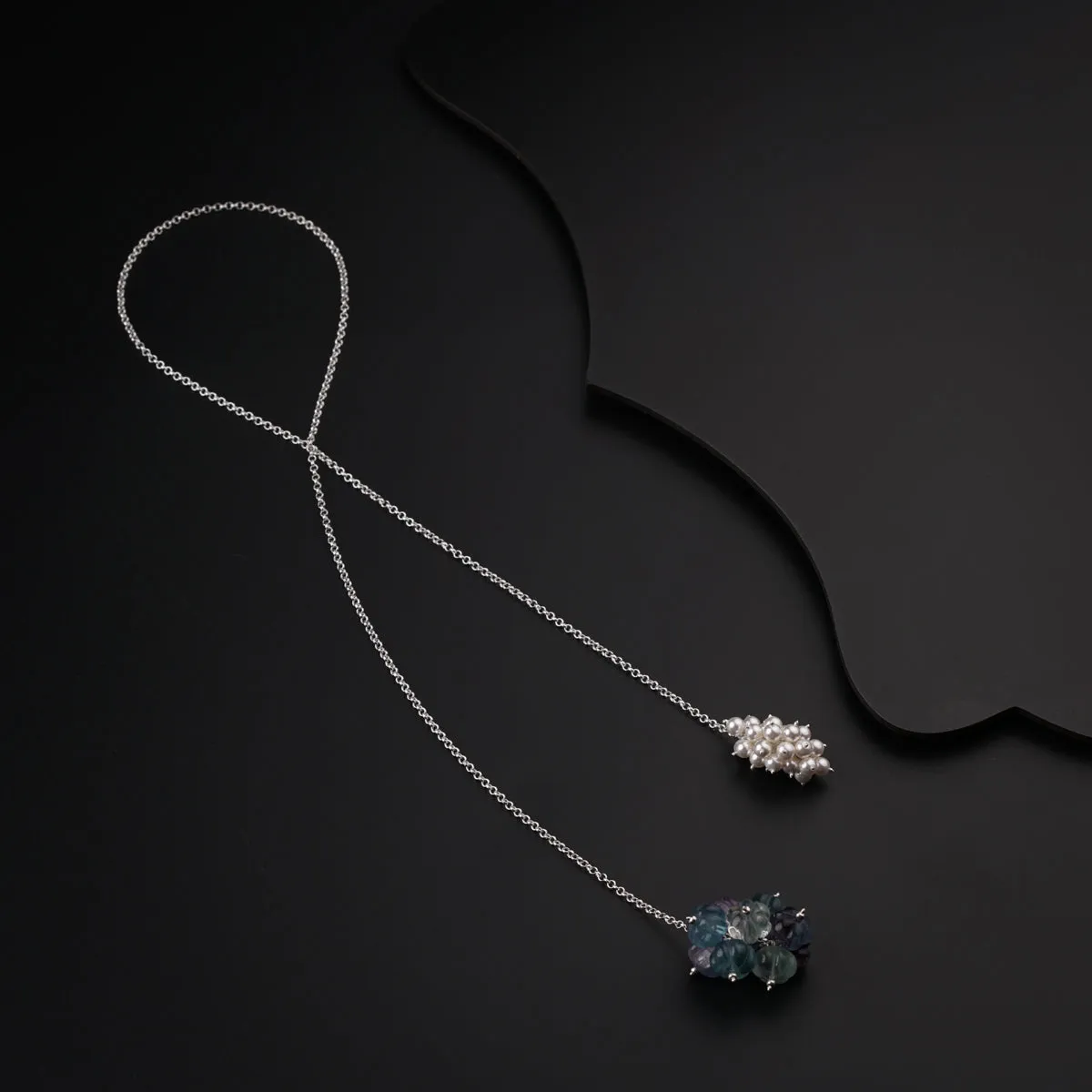Silver Tie & Wear Necklace with Pearls and Semi Precious Stones