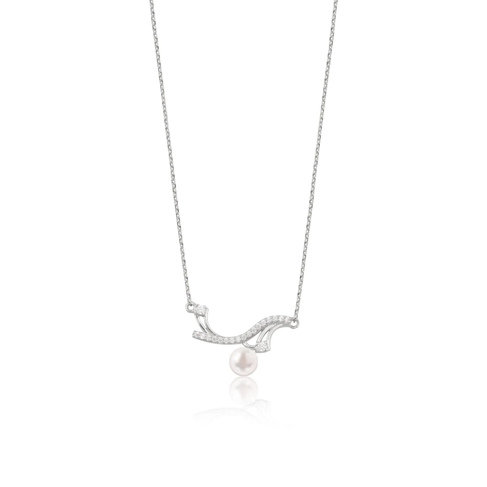 Silver Wave Pearl Necklace