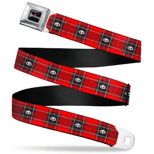SKELANIMALS Title Logo Full Color Black/White/Red Seatbelt Belt - Skelanimals Face Logo Plaid Red/Black/White Webbing