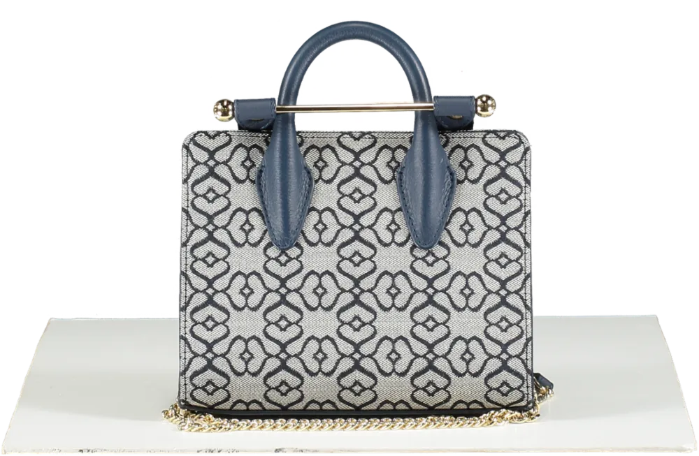 Strathberry Blue Nano Monogram Tote in Box