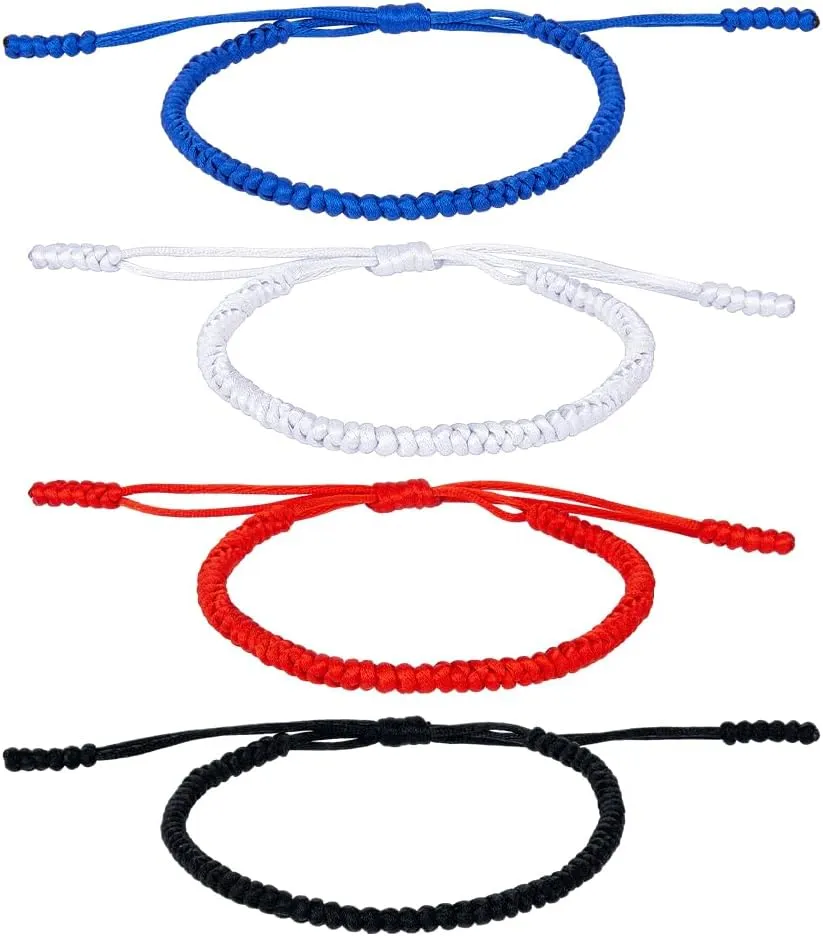 SUPERFINDINGS 4Pcs 4 Colors Hand Braided Rope Bracelets Buddhist String Bracelets Tibetan Lucky Bracelets Adjustable Nylon Bracelets Protection Friendship Bracelet for Men Women
