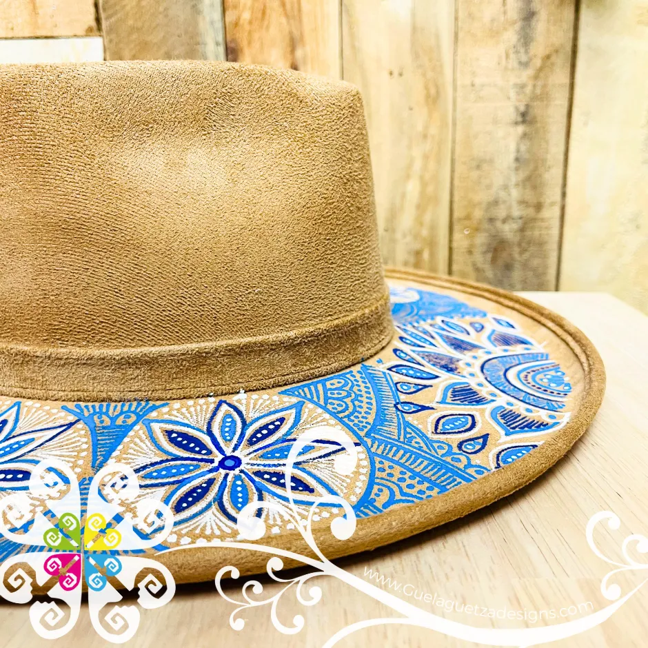 Tan Rhombus Mitla Velvet Hat - Peek-a-Boo Hand Painted Hat