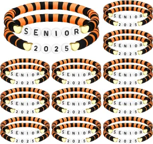 Tondiamo 24 Pcs Senior 2025 Gifts Graduation Bracelets Bulk End of Year Student Gifts from Teacher Class of 2025 Congrats Grad Bracelets for College Party Favors(Orange Black)