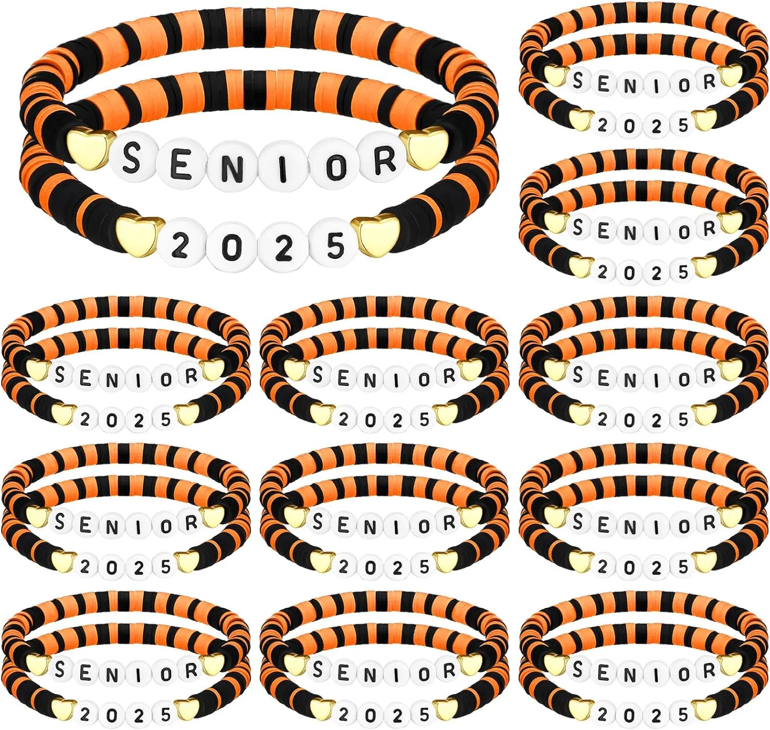 Tondiamo 24 Pcs Senior 2025 Gifts Graduation Bracelets Bulk End of Year Student Gifts from Teacher Class of 2025 Congrats Grad Bracelets for College Party Favors(Orange Black)