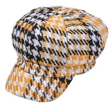 Tweed Ivy Cap Yellow Houndstooth