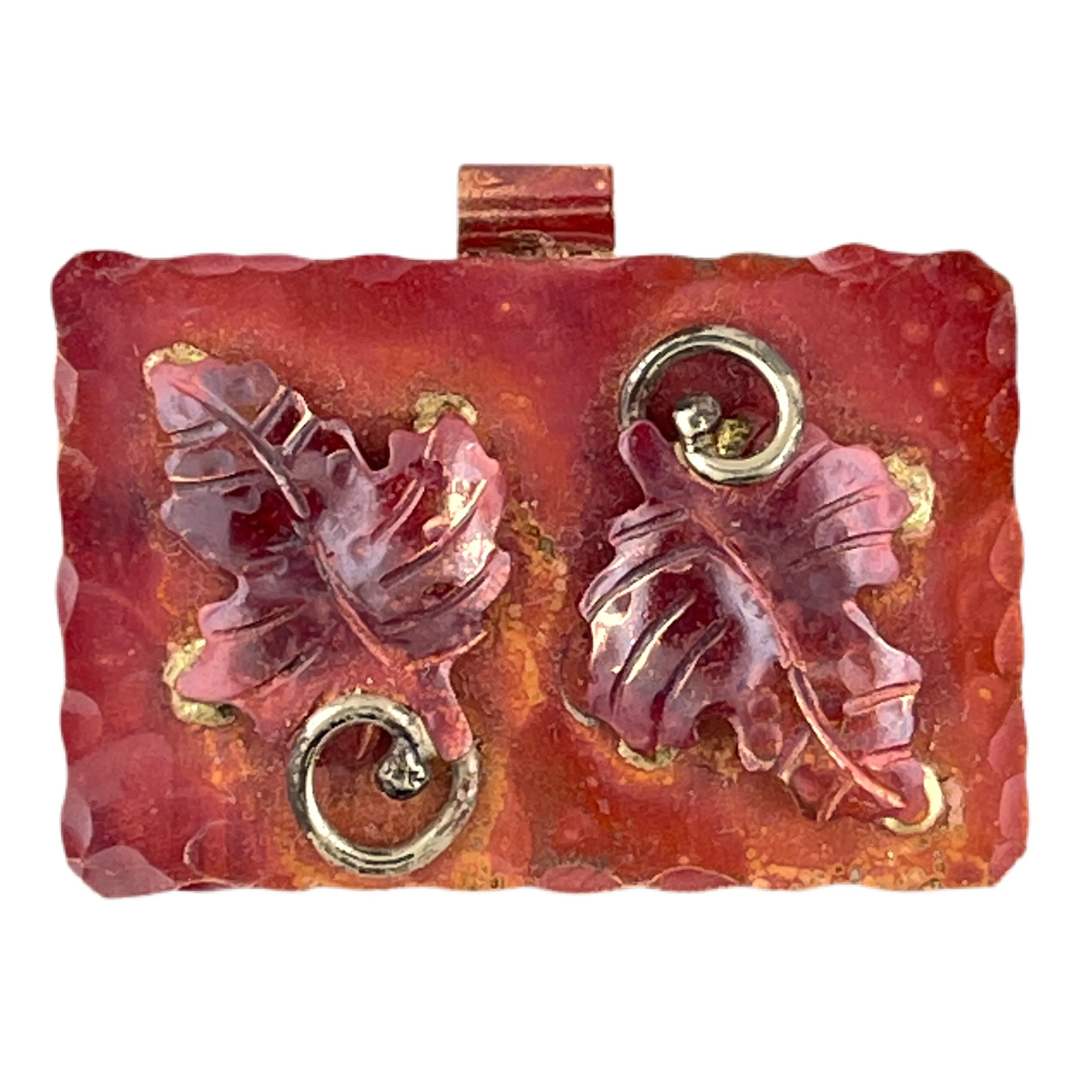Two Copper Maple Leaves on a Plaque Pendant