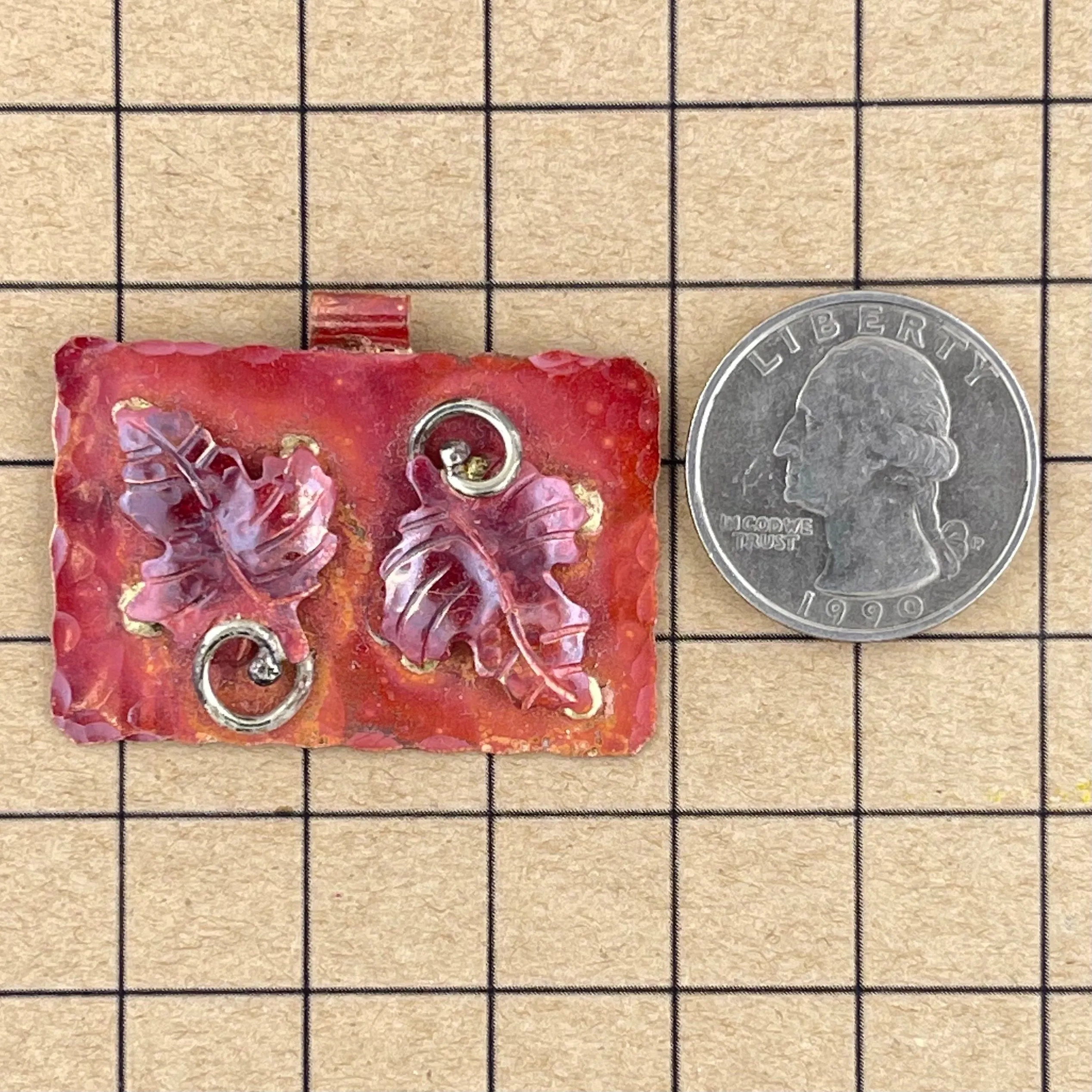 Two Copper Maple Leaves on a Plaque Pendant
