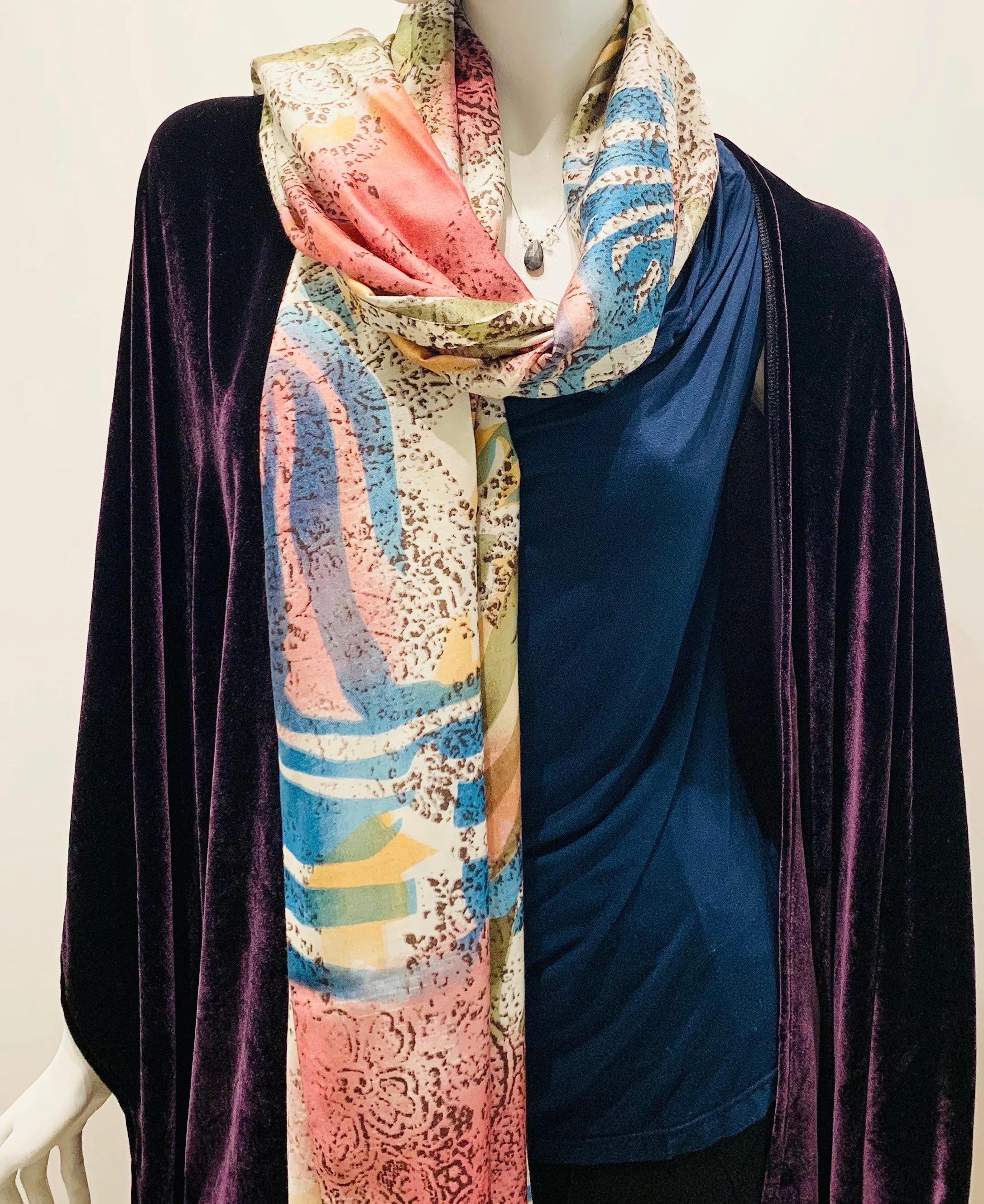 Warm Pastel Garden Silk Scarf