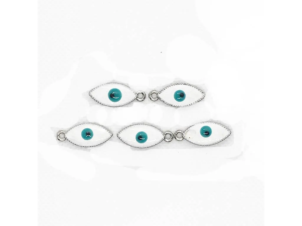 White Evil Eye Oval Metal Charms
