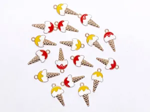 Yellow Red Ice Cream Metallic Jewelry Charms