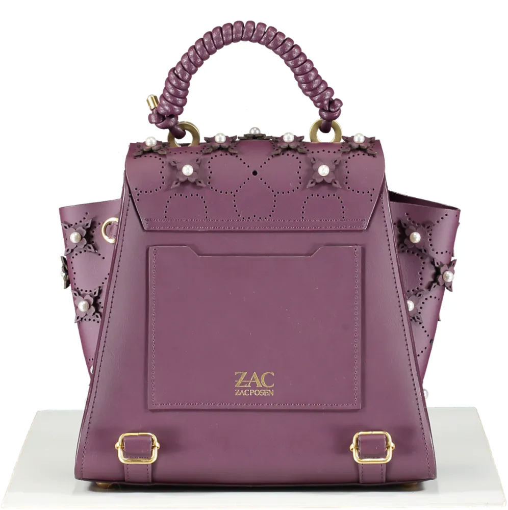 zac zac posen Purple Eartha Floral-appliqu Leather Tote Bag One Size