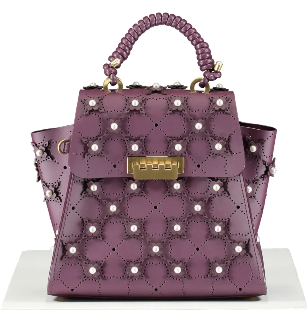 zac zac posen Purple Eartha Floral-appliqu Leather Tote Bag One Size