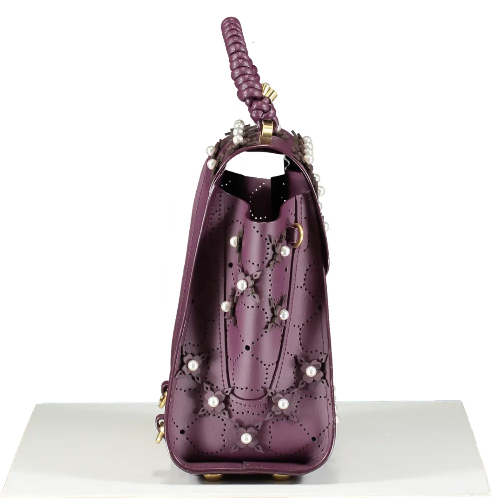 zac zac posen Purple Eartha Floral-appliqu Leather Tote Bag One Size