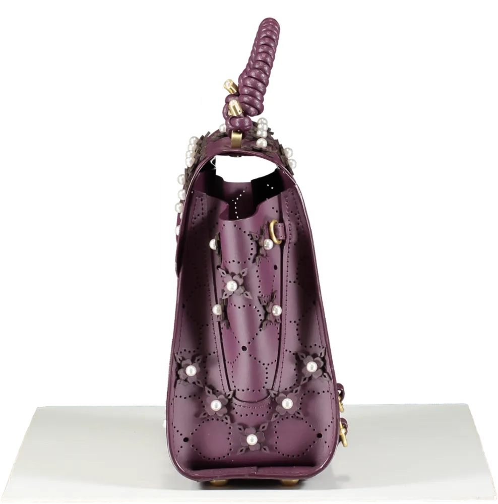 zac zac posen Purple Eartha Floral-appliqu Leather Tote Bag One Size