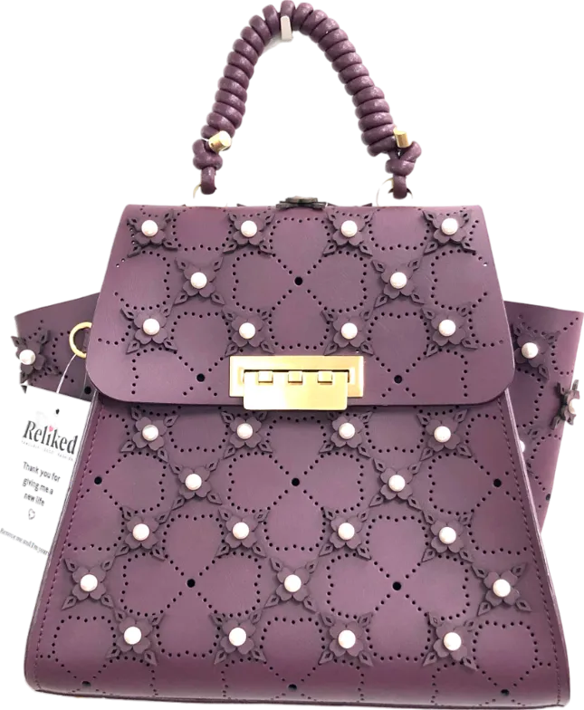 zac zac posen Purple Eartha Floral-appliqu Leather Tote Bag One Size